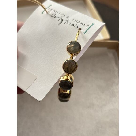 Gold Filled and Genuine Labradorite Hoop Earrings Made By Mississippi Artisan - Picture 3 of 6